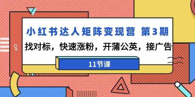 小红书达人矩阵变现营第3期，找对标，快速涨粉，开蒲公英，接广告(11节课)-皮皮网创
