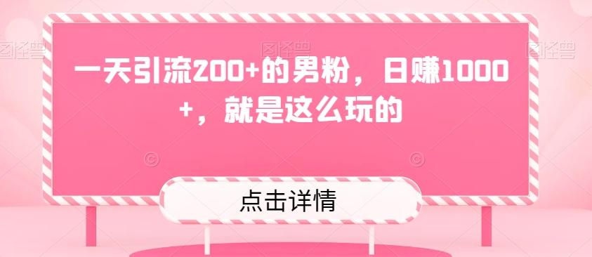 一天引流200+的男粉，日赚1000+，就是这么玩的-皮皮网创