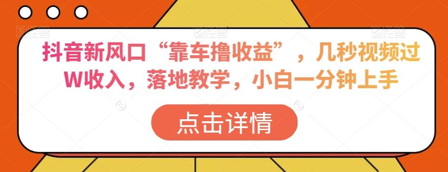 抖音新风口“靠车撸收益”，几秒视频过W收入，落地教学，小白一分钟上手【揭秘】-皮皮网创