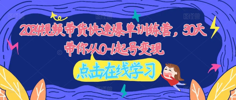 2024视频带货快速爆单训练营，30天带你从0-1起号变现-皮皮网创