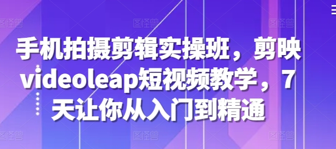 手机拍摄剪辑实操班，剪映videoleap短视频教学，7天让你从入门到精通-皮皮网创
