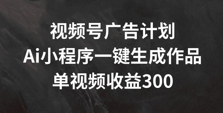视频号广告计划，AI小程序一键生成作品， 单视频收益300+【揭秘】-皮皮网创