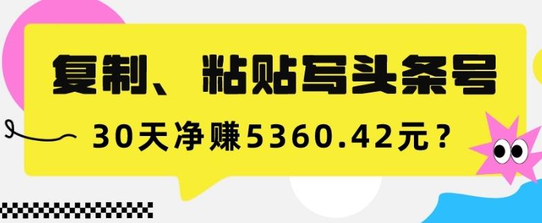 复制、粘贴写头条号，10分钟1篇，30天净赚5360.42元？-皮皮网创