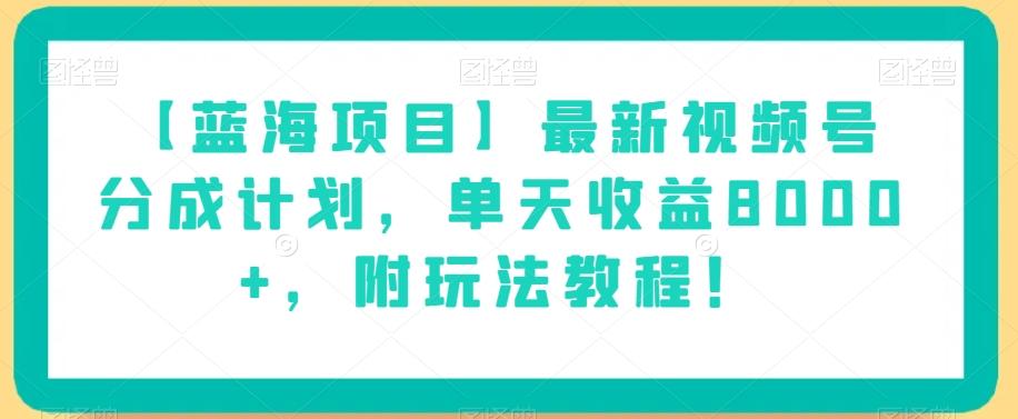 【蓝海项目】最新视频号分成计划，单天收益8000+，附玩法教程！-皮皮网创