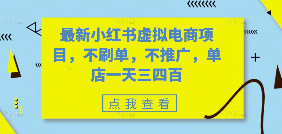 最新小红书虚拟电商项目，不刷单，不推广，单店一天三四百-皮皮网创