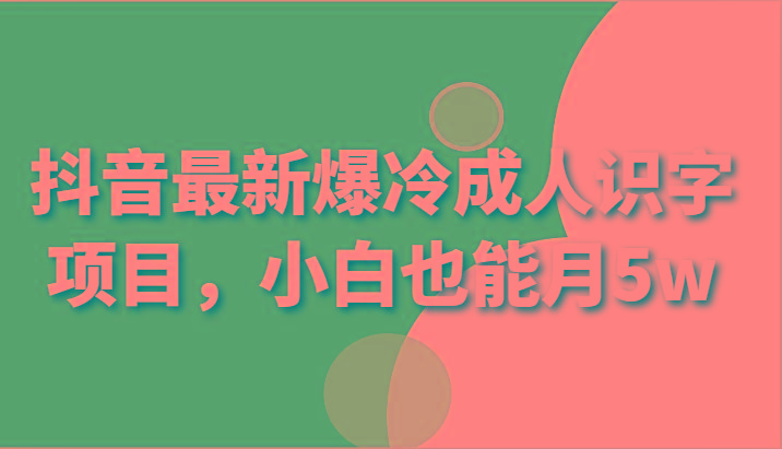 抖音最新爆冷成人识字项目，小白也能月5w-皮皮网创