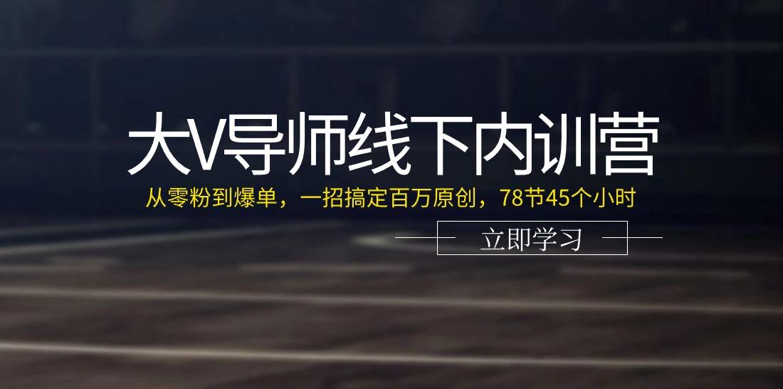 大V导师线下内训营：从零粉到爆单，一招搞定百万原创(78节45个小时)-皮皮网创