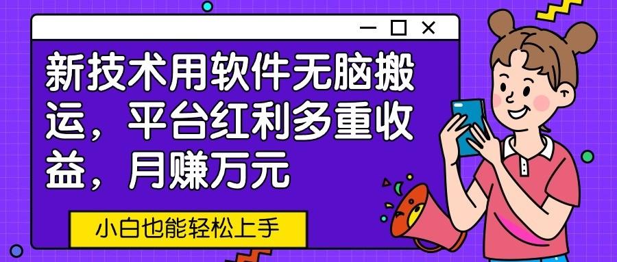 新技术用软件无脑搬运，平台红利多重收益，月赚万元，小白也能轻松上手-皮皮网创