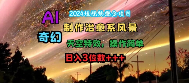 2024短视频掘金项目，AI制作治愈系风景，奇幻天空特效，操作简单，日入3位数【揭秘】-皮皮网创