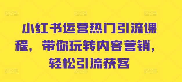 小红书运营热门引流课程，带你玩转内容营销，轻松引流获客-皮皮网创