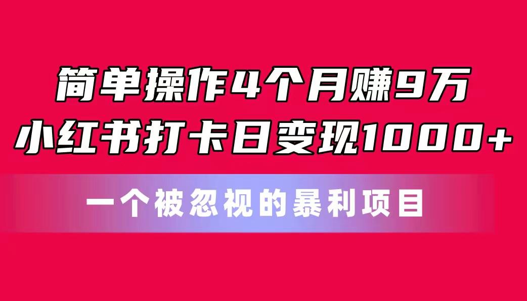 简单操作4个月赚9万！小红书打卡日变现1000+！一个被忽视的暴力项目-皮皮网创