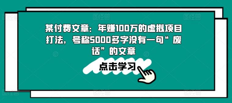 某付费文章：年赚100w的虚拟项目打法，号称5000多字没有一句“废话”的文章-皮皮网创