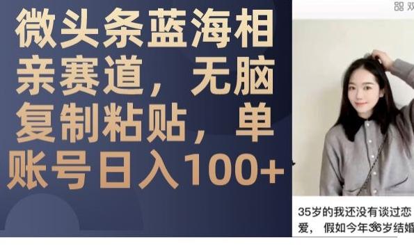 微头条蓝海相亲赛道，无脑复制粘贴，单账号日入100+-皮皮网创