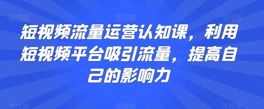 短视频流量运营认知课，利用短视频平台吸引流量，提高自己的影响力-皮皮网创