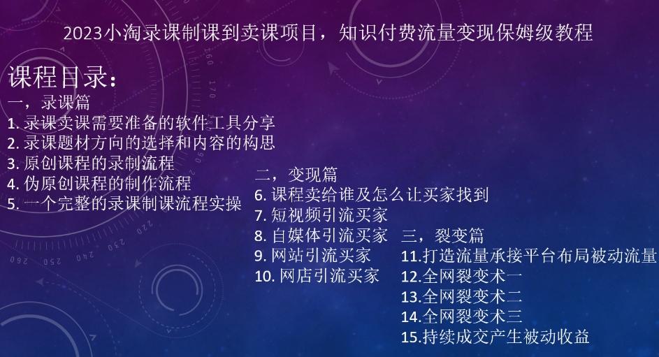 2023小淘录课制课到卖课项目，知识付费流量变现保姆级教程-皮皮网创