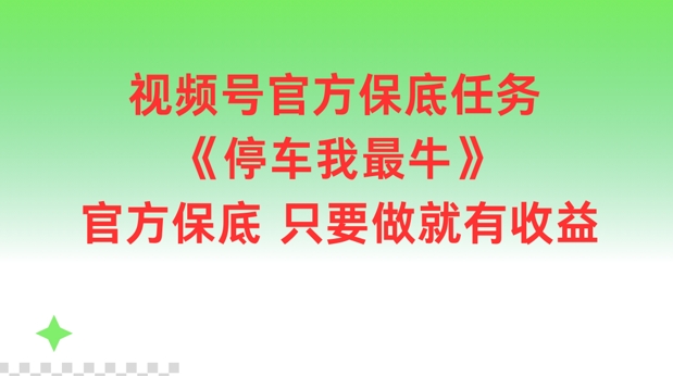 视频号官方保底任务，停车我最牛，官方保底只要做就有收益【揭秘】-皮皮网创