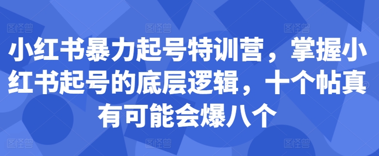 小红书暴力起号特训营，掌握小红书起号的底层逻辑，十个帖真有可能会爆八个-皮皮网创