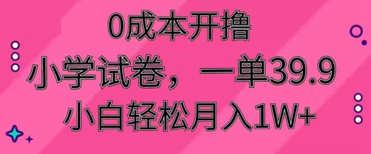 0成本开撸，小学试卷，一单39.9，小白轻松月入1W+-皮皮网创