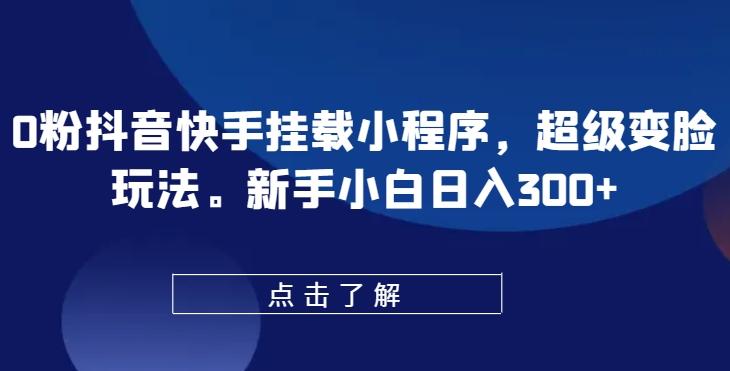 0粉抖音快手挂载小程序，超级变脸玩法，新手小白日入300+【揭秘】-皮皮网创