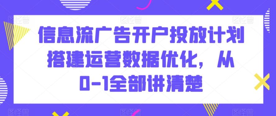 信息流广告开户投放计划搭建运营数据优化，从0-1全部讲清楚-皮皮网创