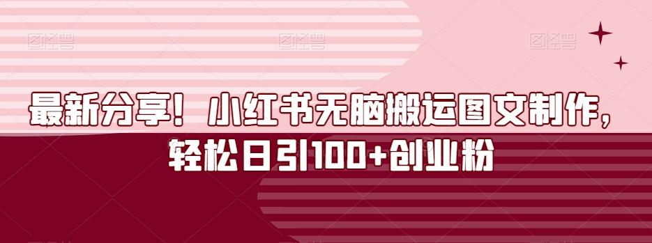 最新分享！小红书无脑搬运图文制作，轻松日引100+创业粉-皮皮网创