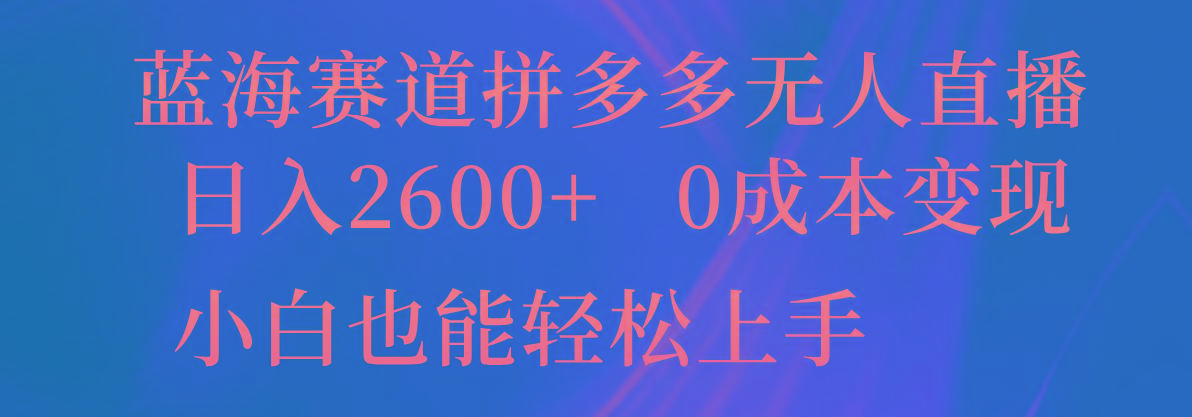 蓝海赛道拼多多无人直播，日入2600+，0成本变现，小白也能轻松上手-皮皮网创