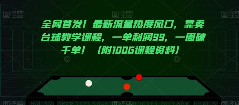全网首发！最新流量热度风口，靠卖台球教学课程，一单利润99，一周破千单！（附100G课程资料）-皮皮网创