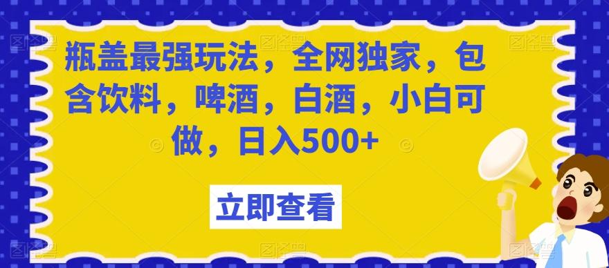瓶盖最强玩法，全网独家，包含饮料，啤酒，白酒，小白可做，日入500+【揭秘】-皮皮网创
