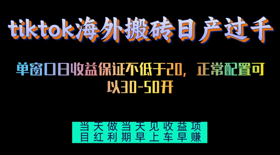 tiktok海外搬砖项目单机日产过千当天做当天见收益-皮皮网创