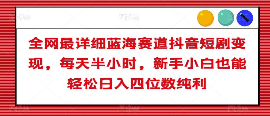 全网最详细蓝海赛道抖音短剧变现，每天半小时，新手小白也能轻松日入四位数纯利【揭秘】-皮皮网创
