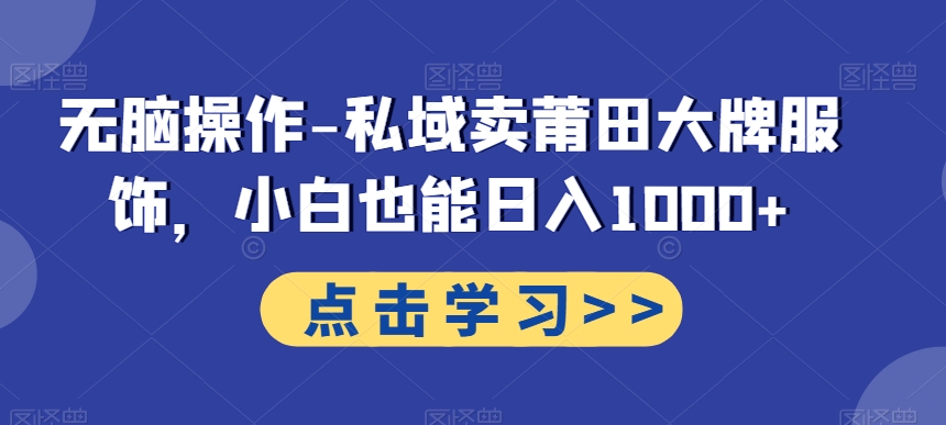 无脑操作-私域卖莆田大牌服饰，小白也能日入1000+-皮皮网创