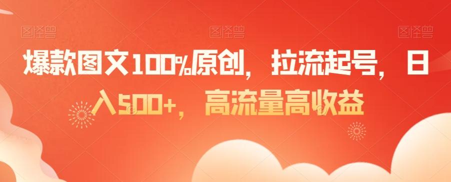 爆款图文100%原创，拉流起号，日入500+，高流量高收益【揭秘】-皮皮网创