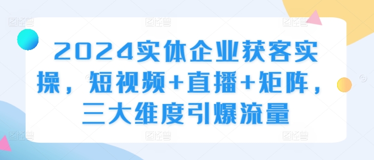 2024实体企业获客实操，短视频+直播+矩阵，三大维度引爆流量-皮皮网创