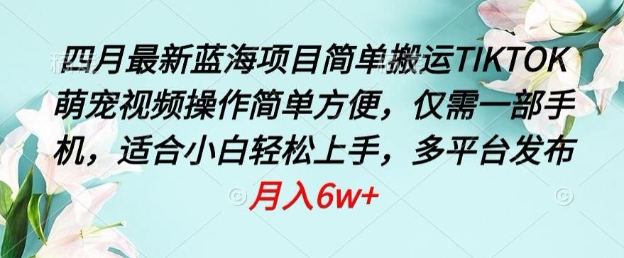 四月最新蓝海项目，简单搬运TIKTOK萌宠视频，操作简单方便，仅需一部手机【揭秘】-皮皮网创