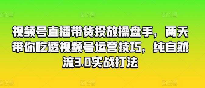 视频号直播带货投放操盘手，两天带你吃透视频号运营技巧，纯自然流3.0实战打法-皮皮网创