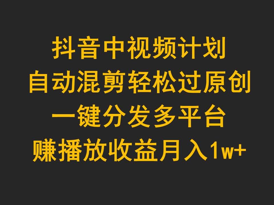 (9825期)抖音中视频计划，自动混剪轻松过原创，一键分发多平台赚播放收益，月入1w+-皮皮网创