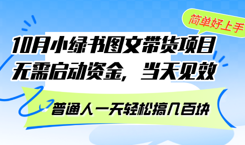 10月份小绿书图文带货项目 无需启动资金 当天见效 普通人一天轻松搞几百块-皮皮网创