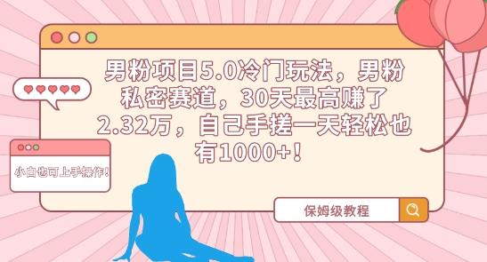 男粉项目5.0冷门玩法，男粉私密赛道，30天最高赚了2.32万，自己手搓一天轻松也有1000+【揭秘】-皮皮网创