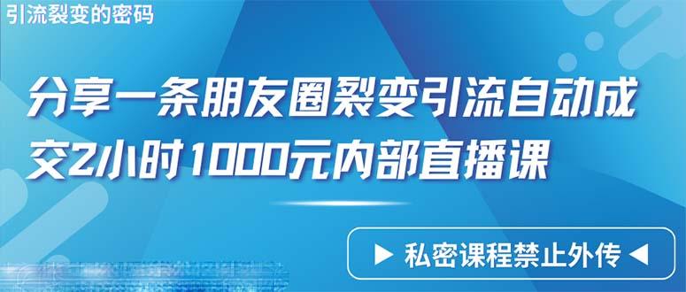 (9850期)仅靠分享一条朋友圈裂变引流自动成交2小时1000内部直播课程-皮皮网创