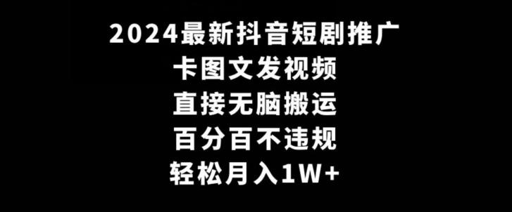 2024最新抖音短剧推广，卡图文发视频，直接无脑搬，百分百不违规，轻松月入1W+【揭秘】-皮皮网创