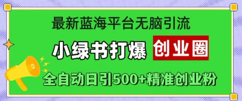 最新蓝海平台无脑引流，小绿书打爆创业圈，全自动日引500+精准创业粉-皮皮网创