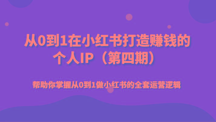 从0到1在小红书打造赚钱的个人IP(第四期)帮助你掌握从0到1做小红书的全套运营逻辑-皮皮网创