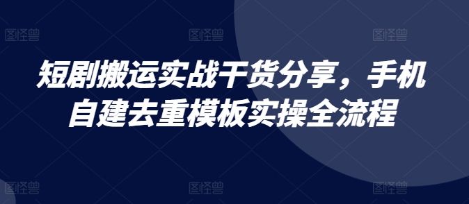 短剧搬运实战干货分享，手机自建去重模板实操全流程-皮皮网创
