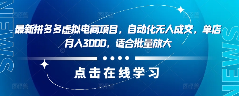 最新拼多多虚拟电商项目，自动化无人成交，单店月入3000，适合批量放大-皮皮网创