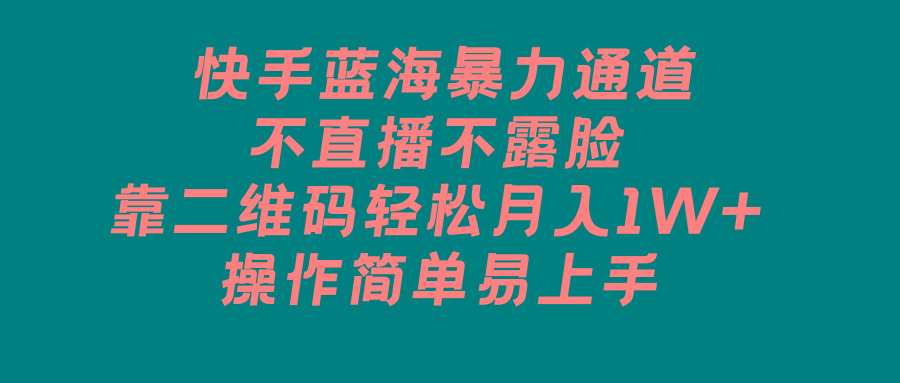 快手蓝海暴力通道，不直播不露脸，靠二维码轻松月入1W+，操作简单易上手-皮皮网创