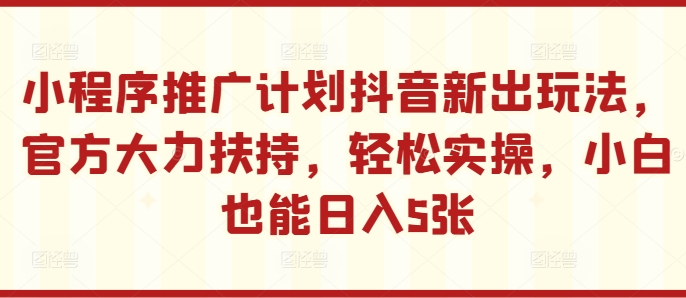 小程序推广计划抖音新出玩法，官方大力扶持，轻松实操，小白也能日入5张【揭秘】-皮皮网创