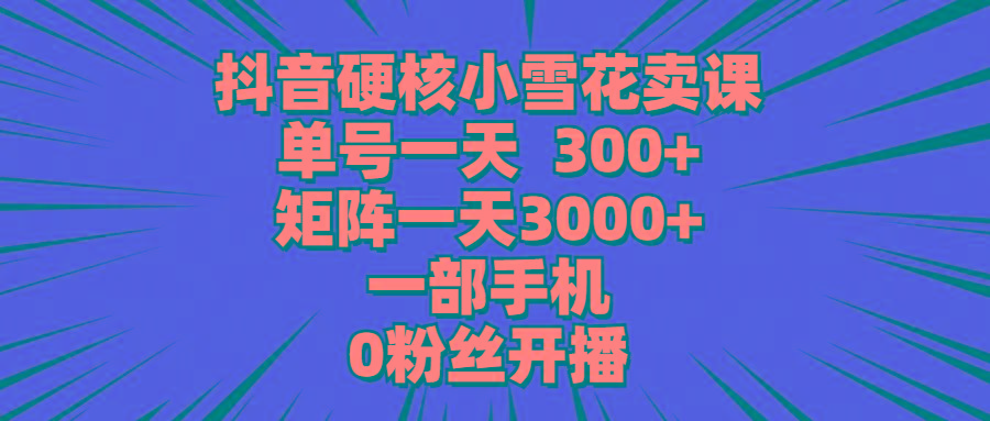 (9551期)抖音硬核小雪花卖课，单号一天300+，矩阵一天3000+，一部手机0粉丝开播-皮皮网创