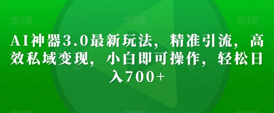 AI神器3.0最新玩法，精准引流，高效私域变现，小白即可操作，轻松日入700+【揭秘】-皮皮网创
