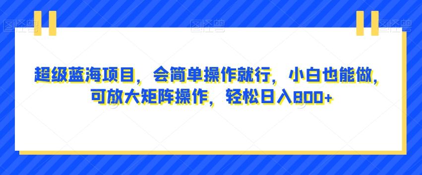 超级蓝海项目，会简单操作就行，小白也能做，可放大矩阵操作，轻松日入800+，-皮皮网创