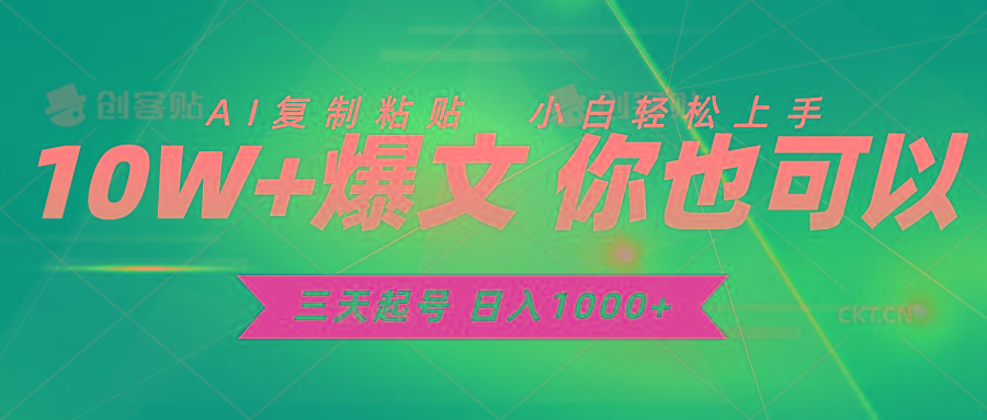三天起号 日入1000+ AI复制粘贴 小白轻松上手-皮皮网创